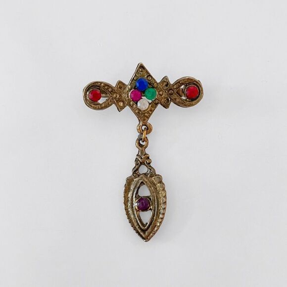 Vintage Jeweled Dangle Brooch - Picture 1 of 4